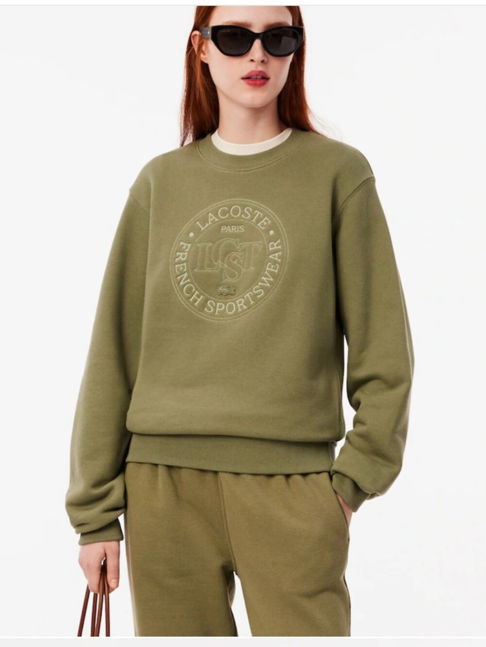 Lacoste Olive Green Crewneck Sweatshirt Embroidered Logo Size 38 Medium